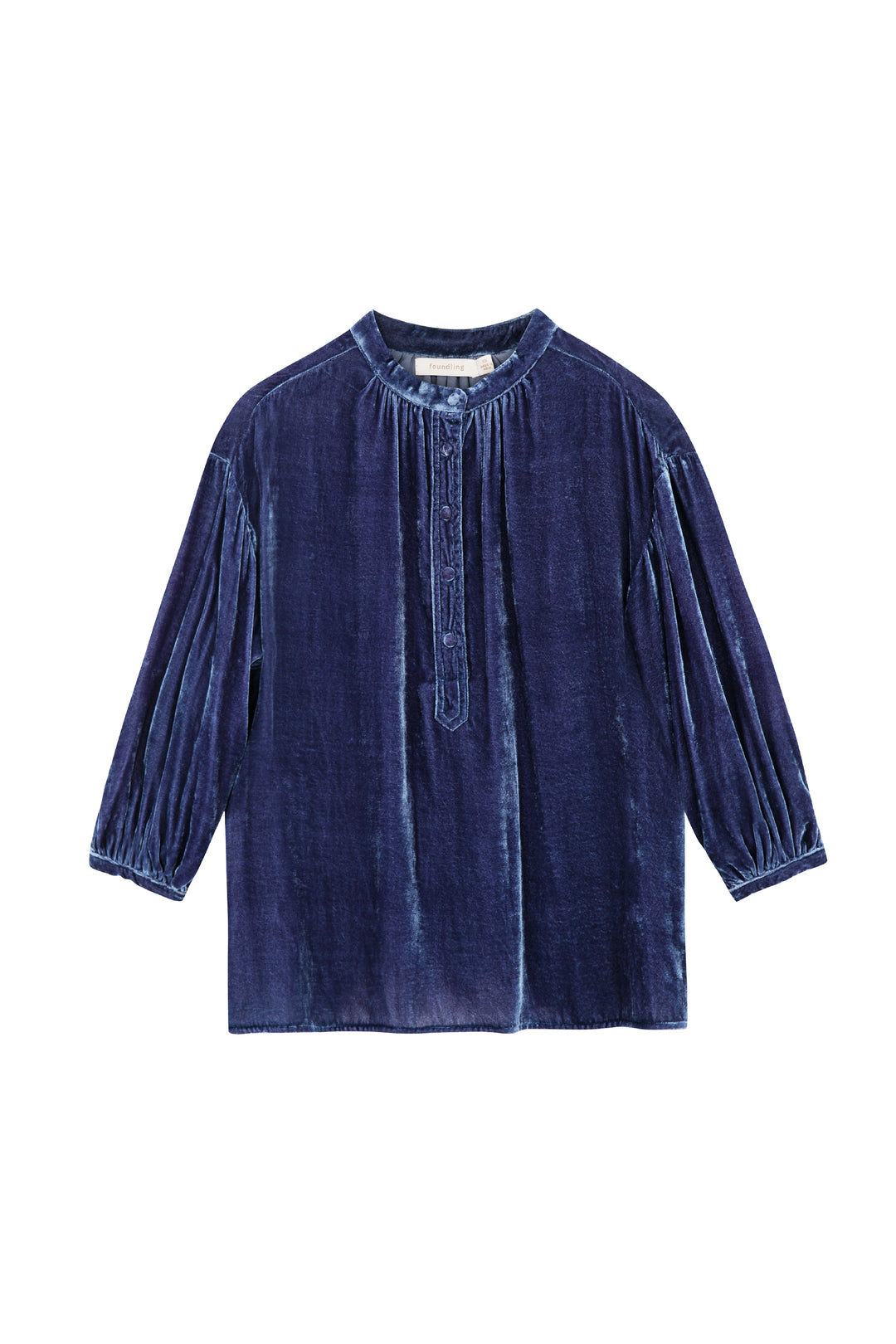 foundling silk velvet button blouse blue