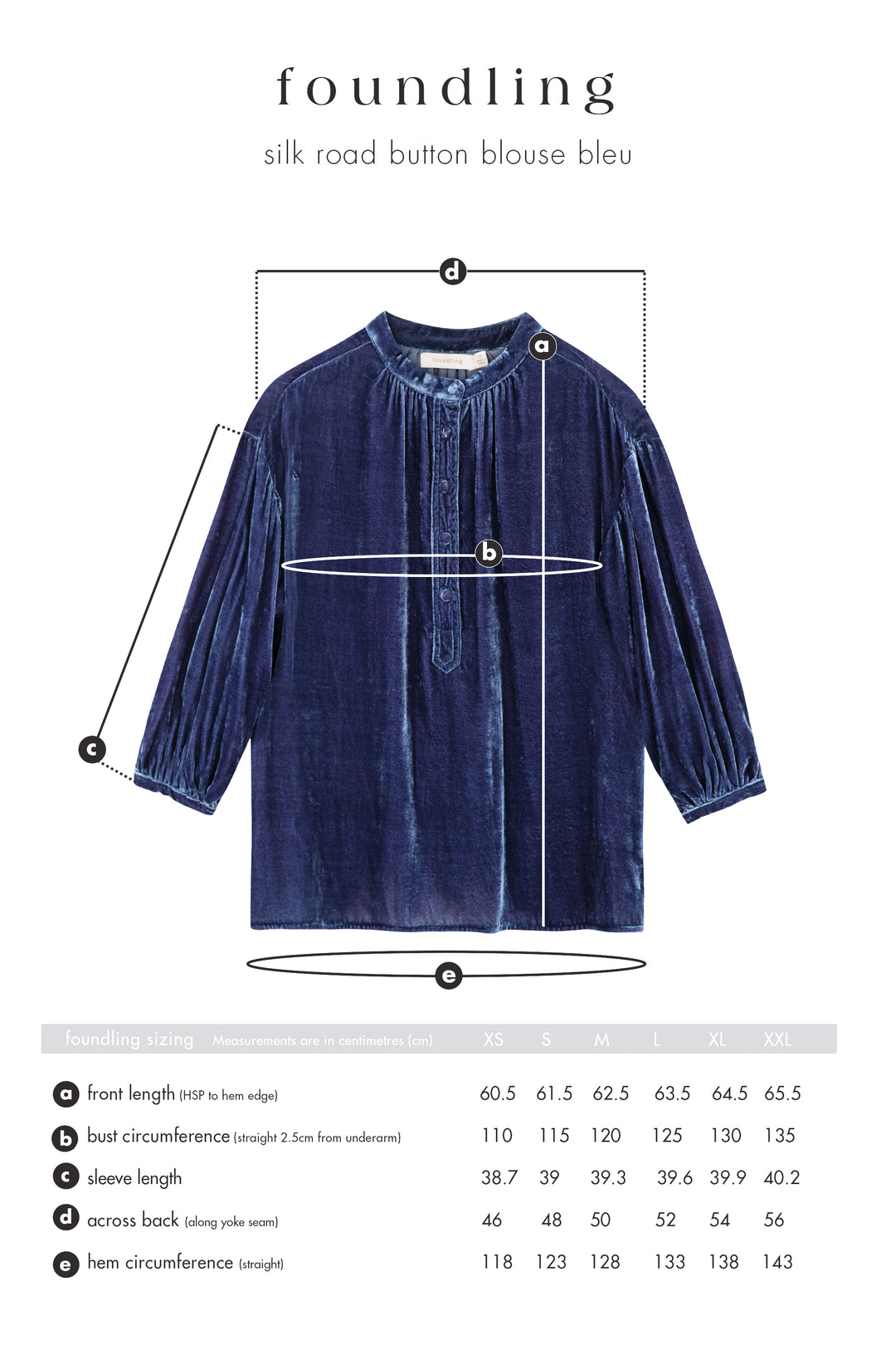 foundling silk velvet button blouse blue size guide