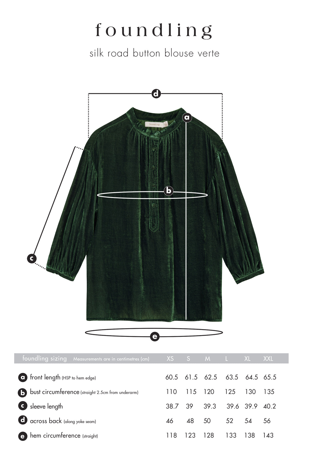 foundling silk velvet button blouse in green verte size guide
