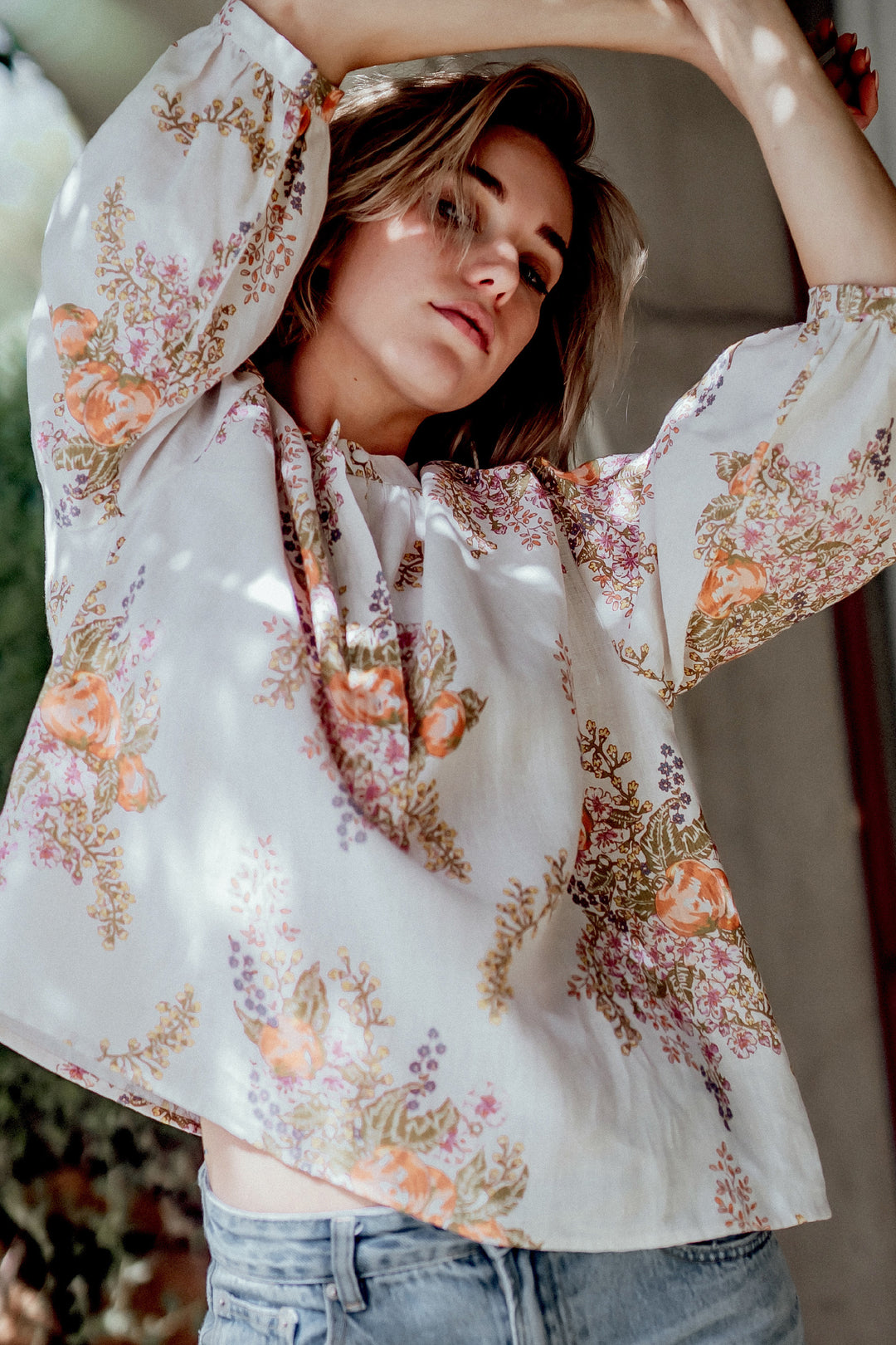 foundling les fleurs sauvages linen button blouse floral