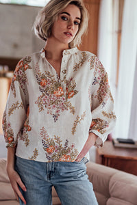 foundling les fleurs sauvages linen button blouse floral
