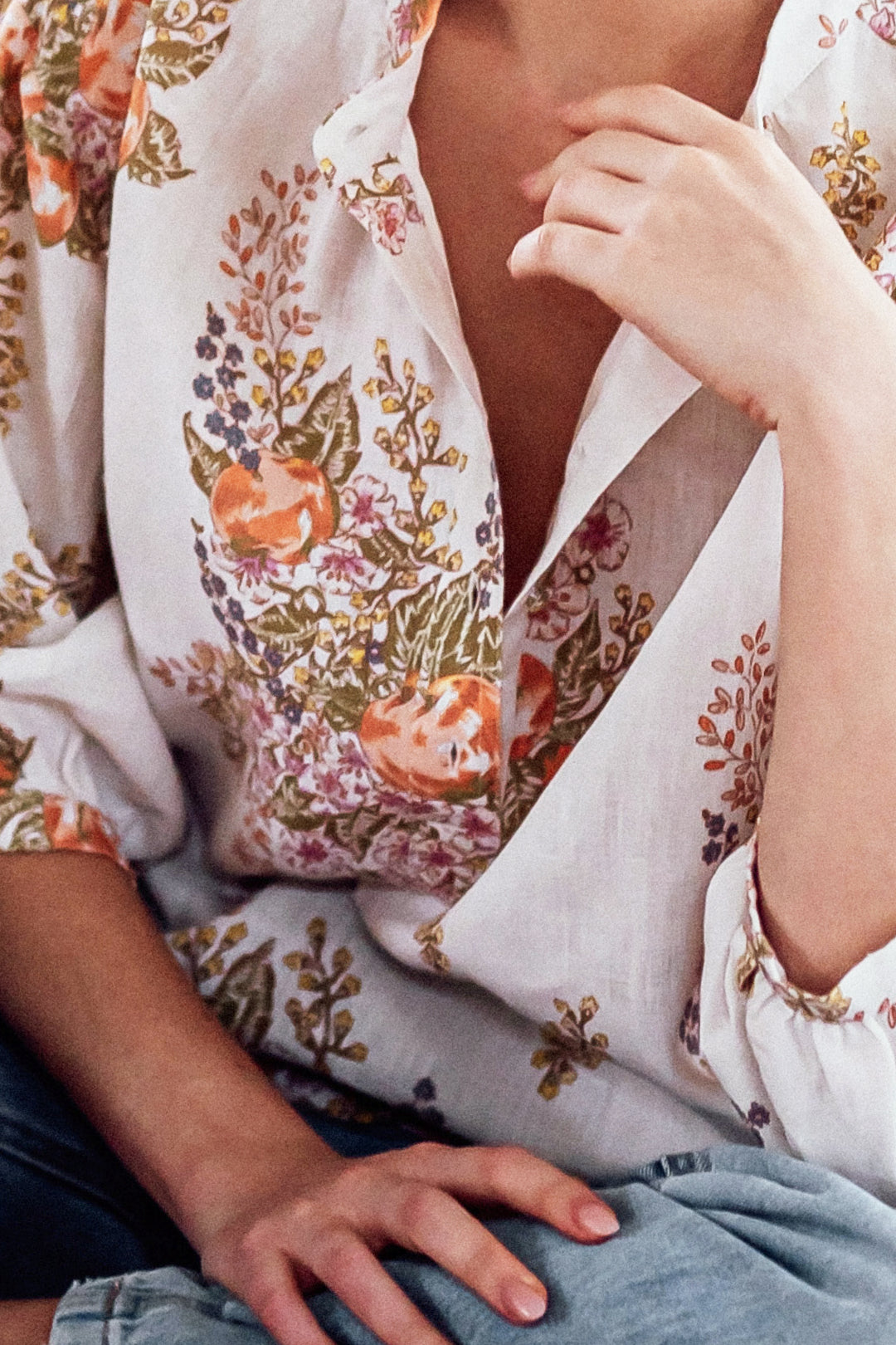 foundling les fleurs sauvages linen button blouse floral