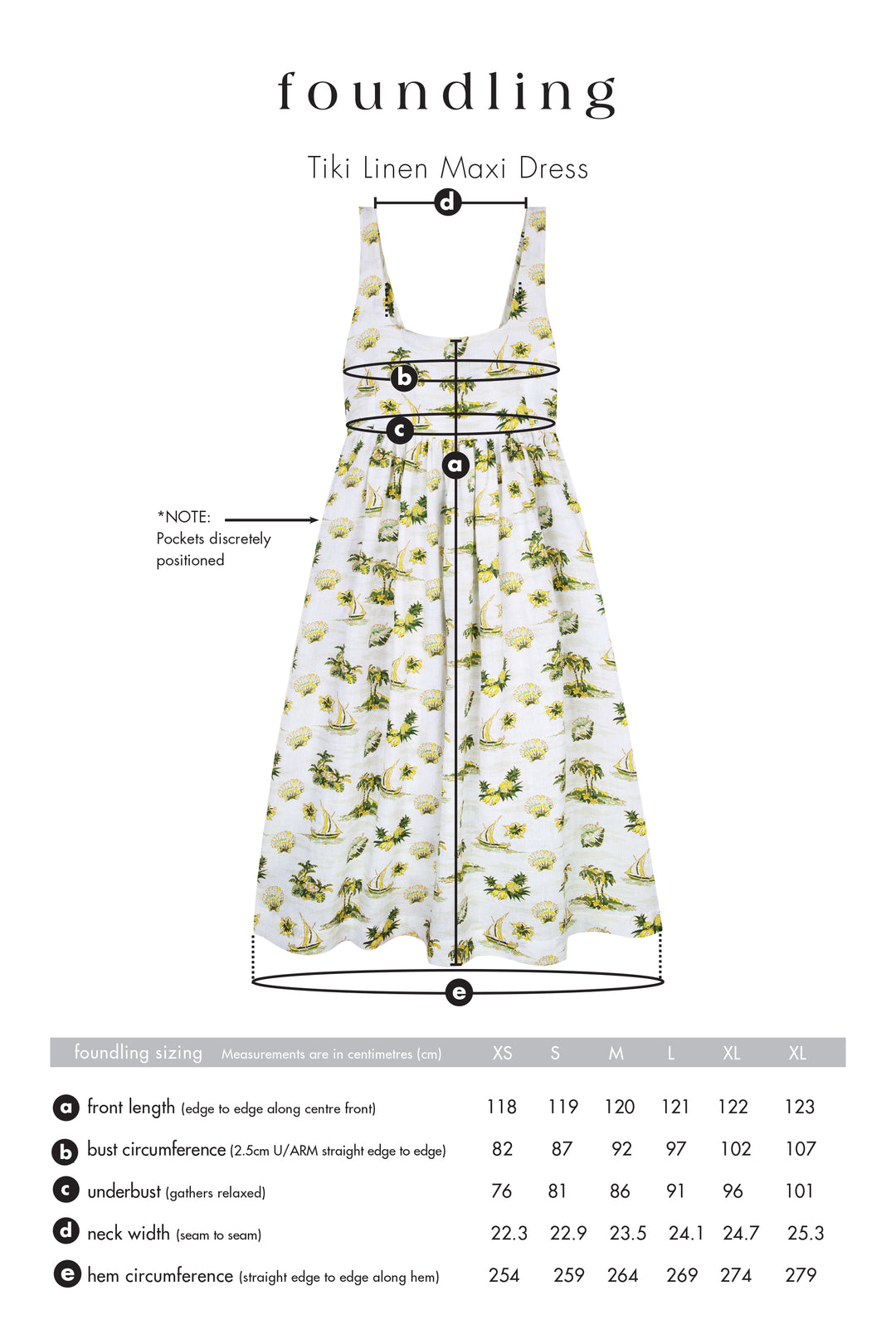 PACIFIC TIKI PRINT LINEN EMPIRE MAXI DRESS HANDPRINTED SIZE GUIDE