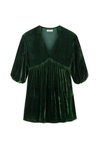 green silk velvet babydoll style smock dress foundling