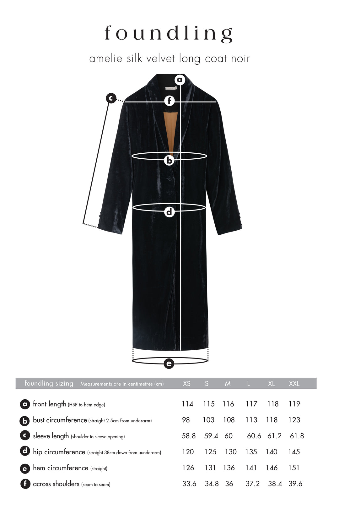 fully lined black silk velvet coat foundling size guide