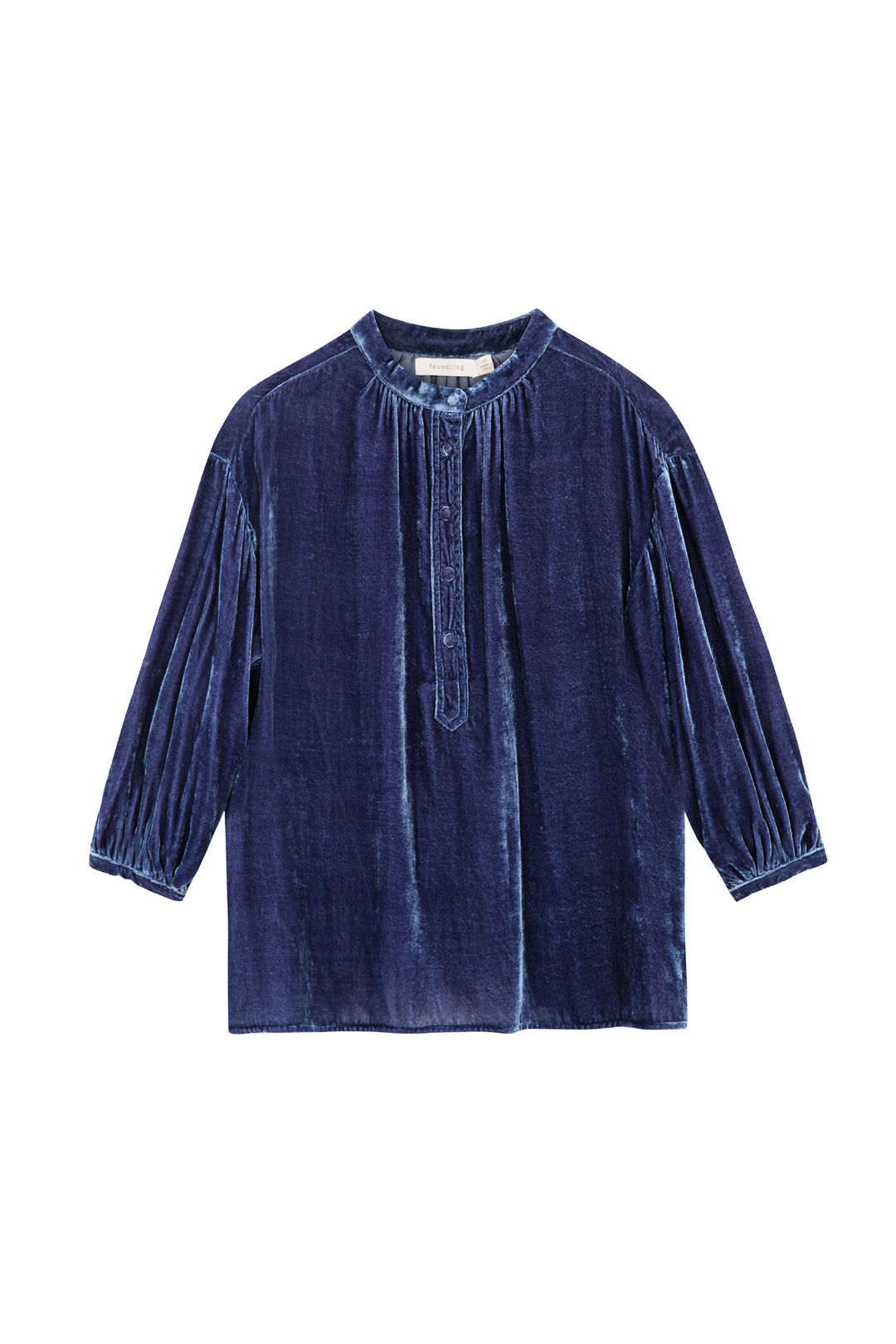 foundling silk velvet button blouse blue 