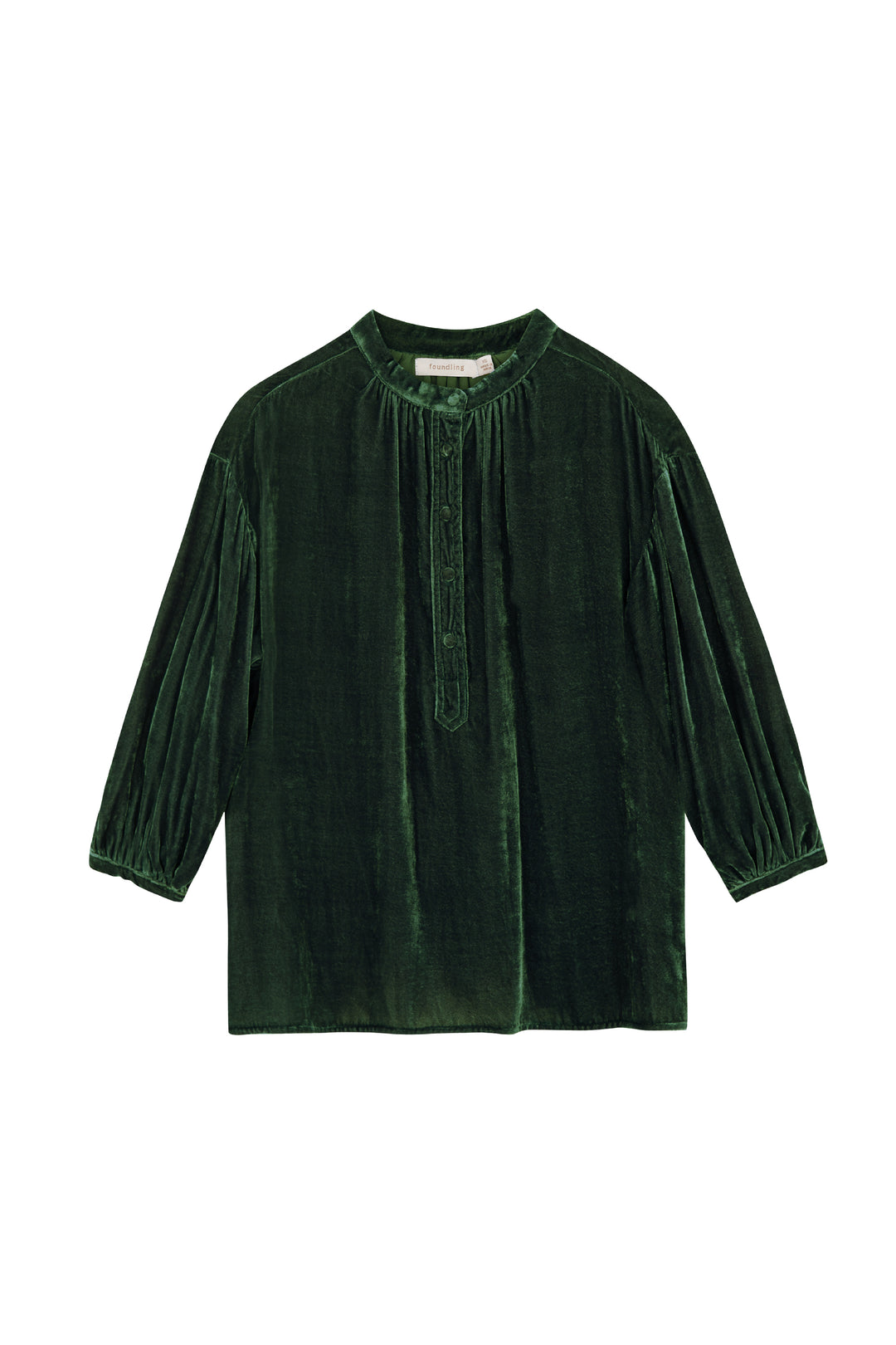 foundling silk velvet button blouse in green verte