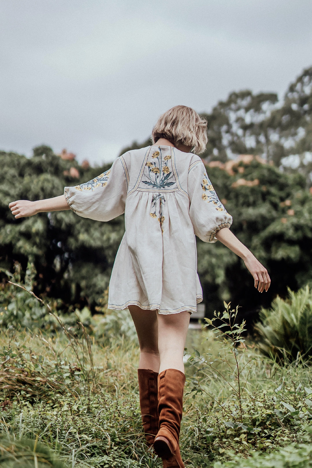 foundling linen embroidered daphne smock dress