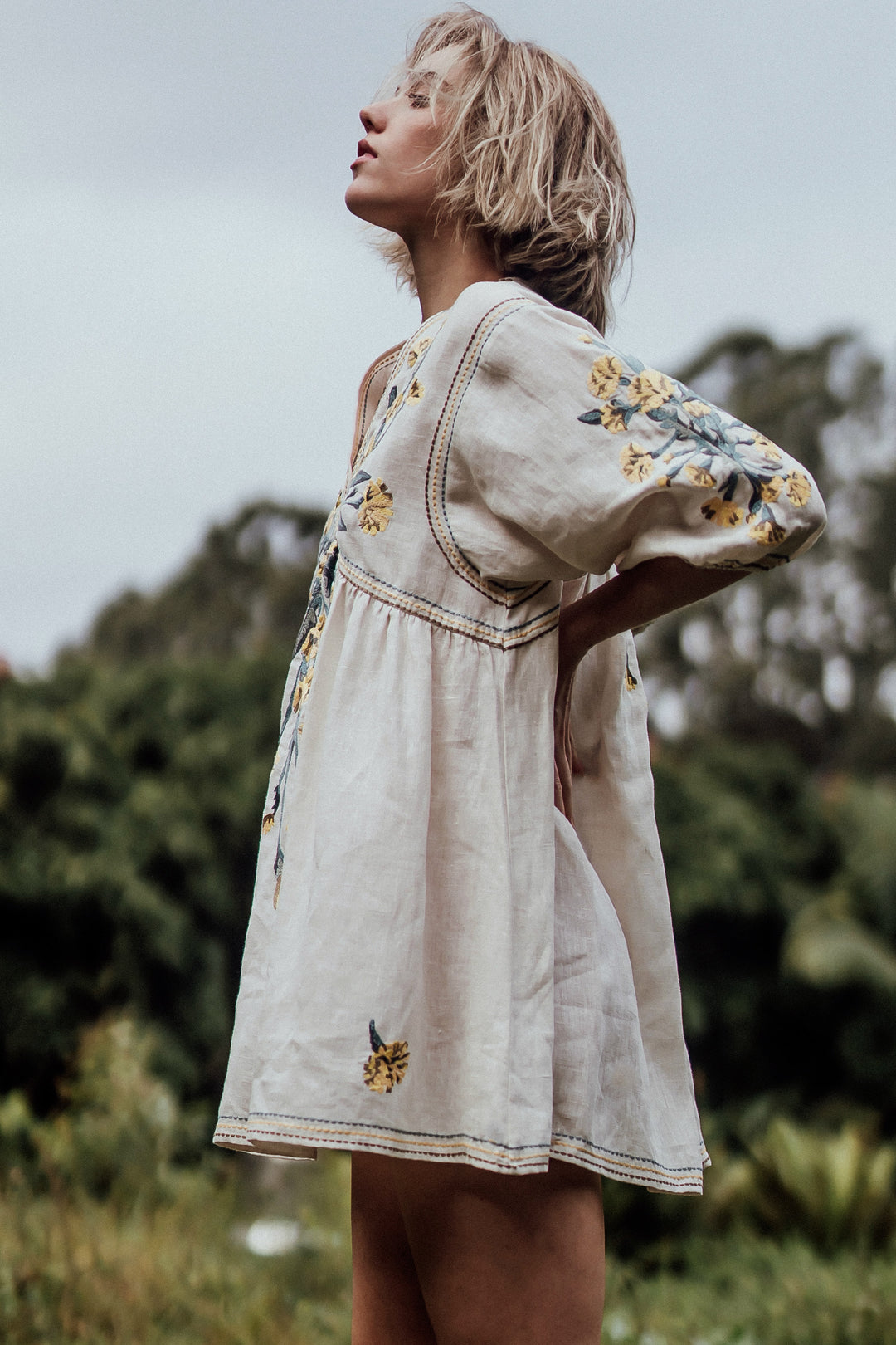 foundling linen embroidered daphne smock dress