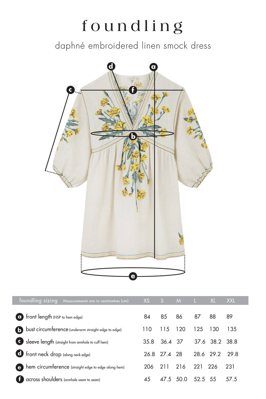 foundling linen embroidered daphne smock dress size guide