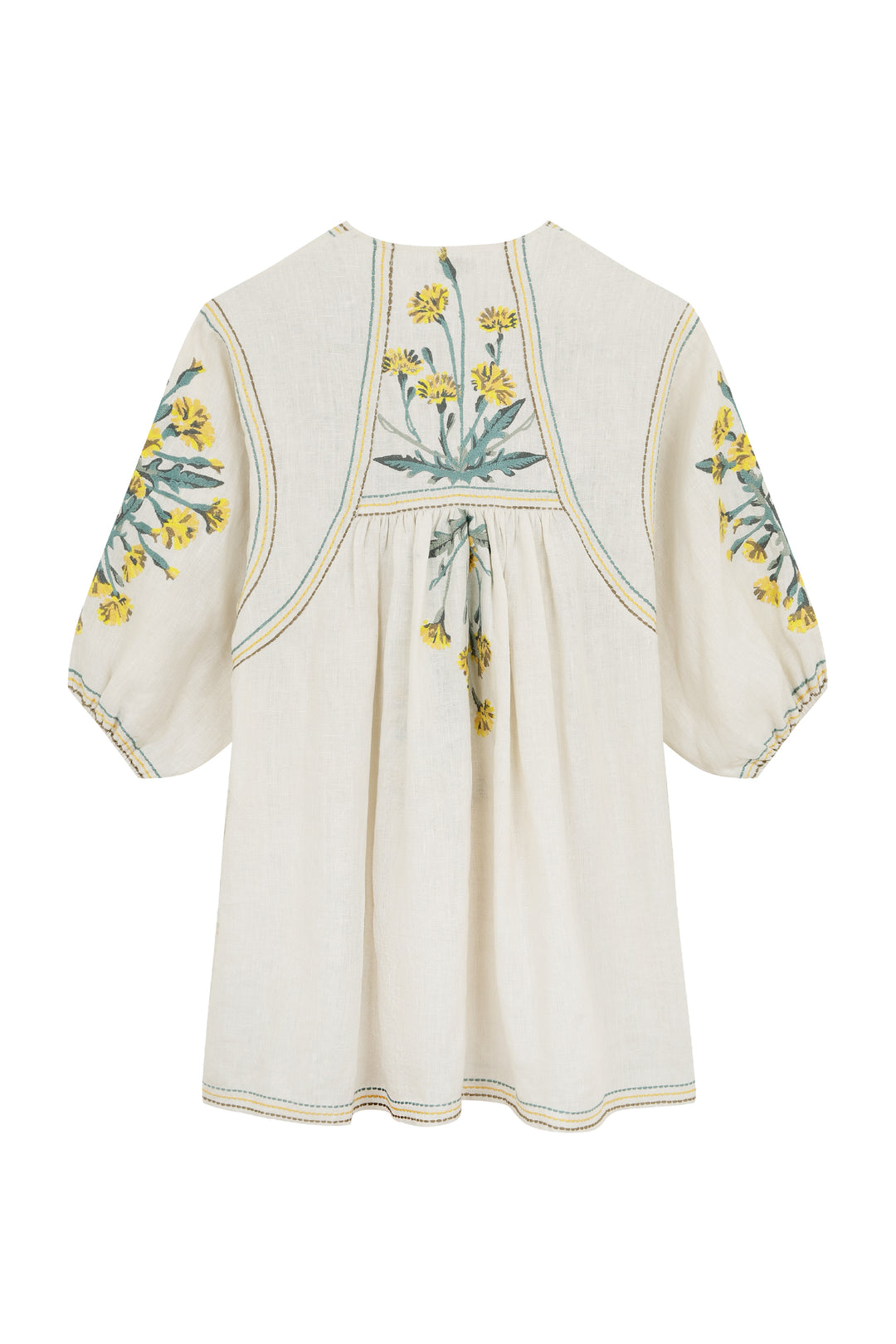 back side of foundling linen embroidered daphne smock dress