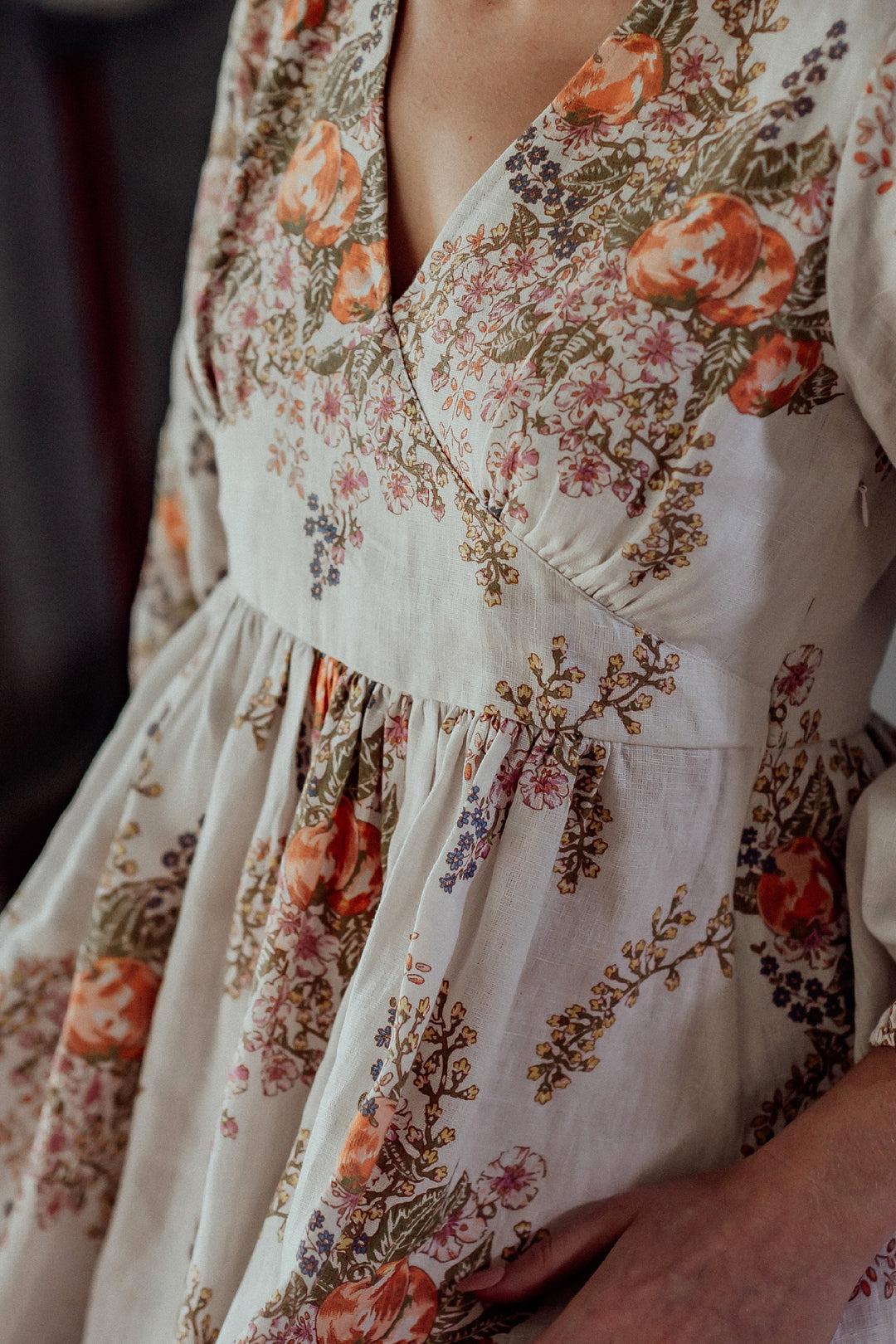 Les Fleurs Sauvages Linen Midi Dress