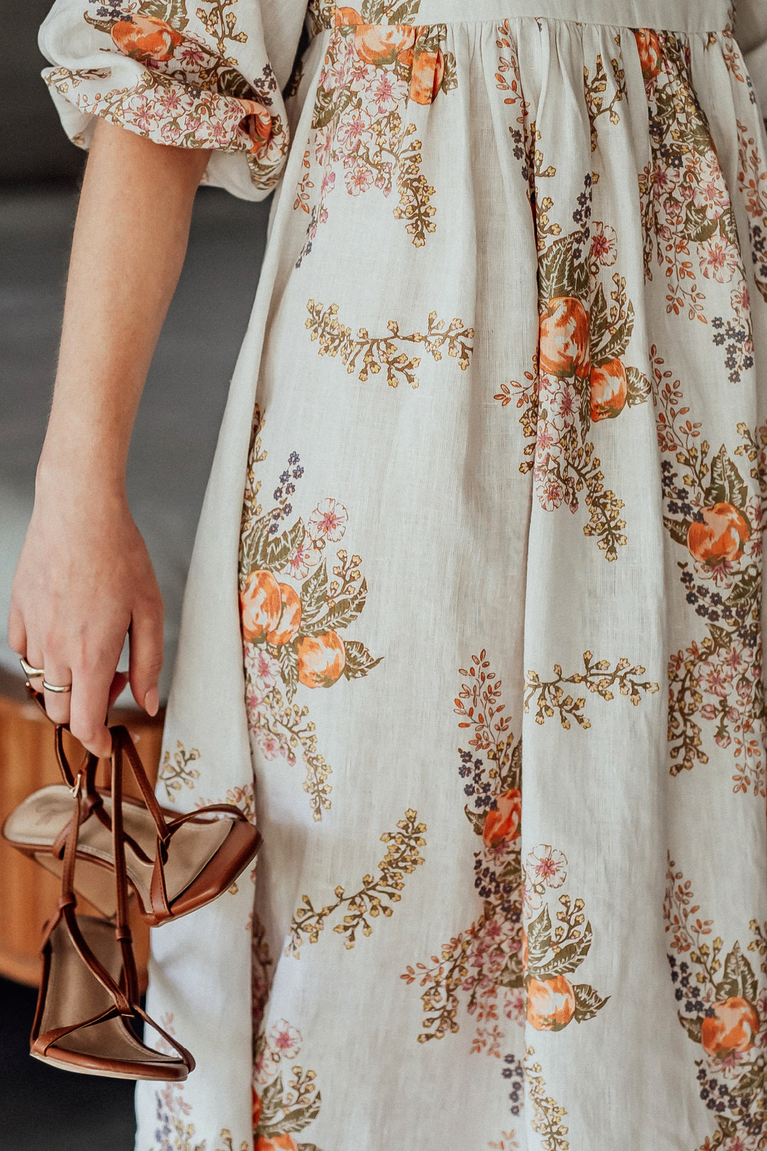 Les Fleurs Sauvages Linen Midi Dress