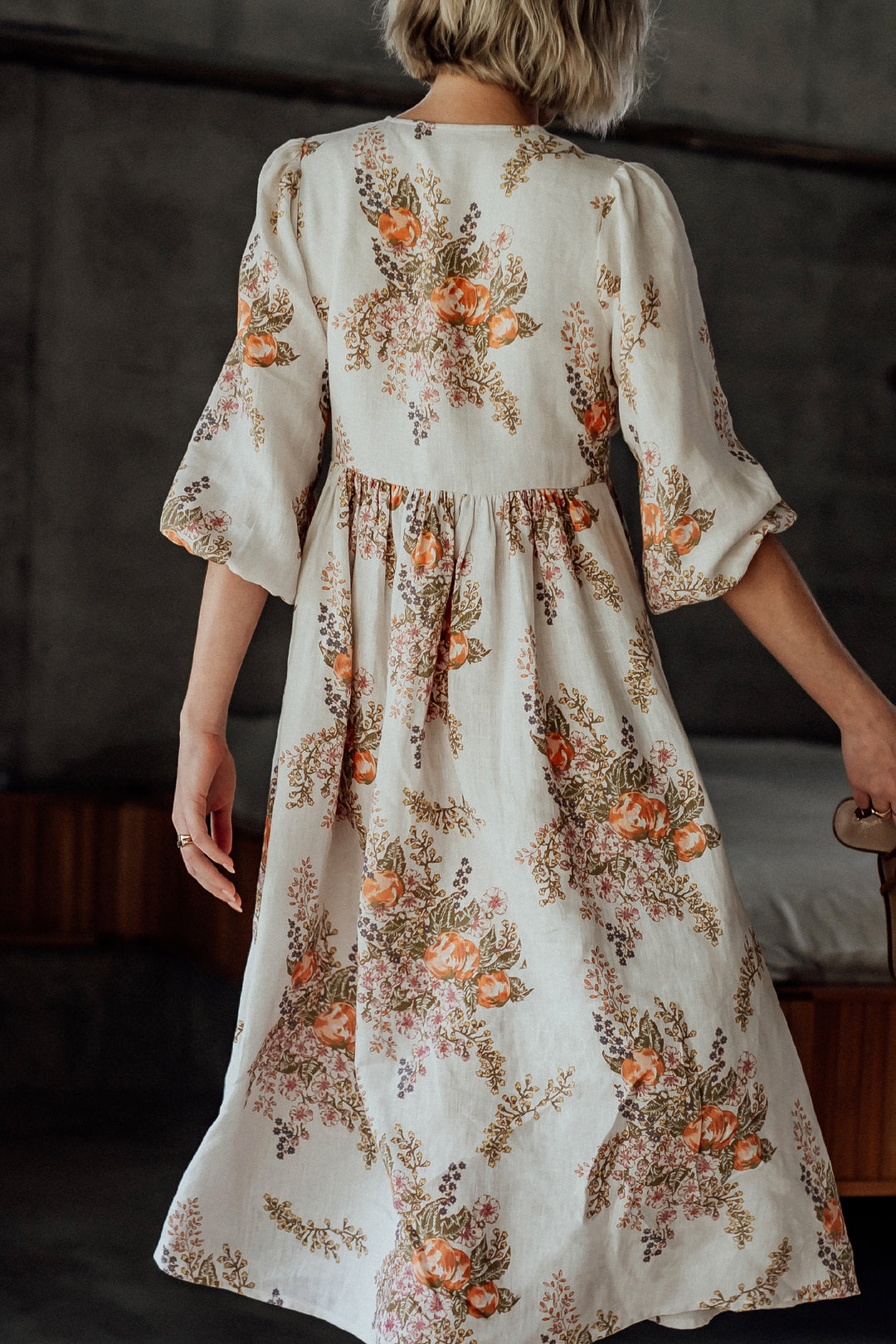 Les Fleurs Sauvages Linen Midi Dress