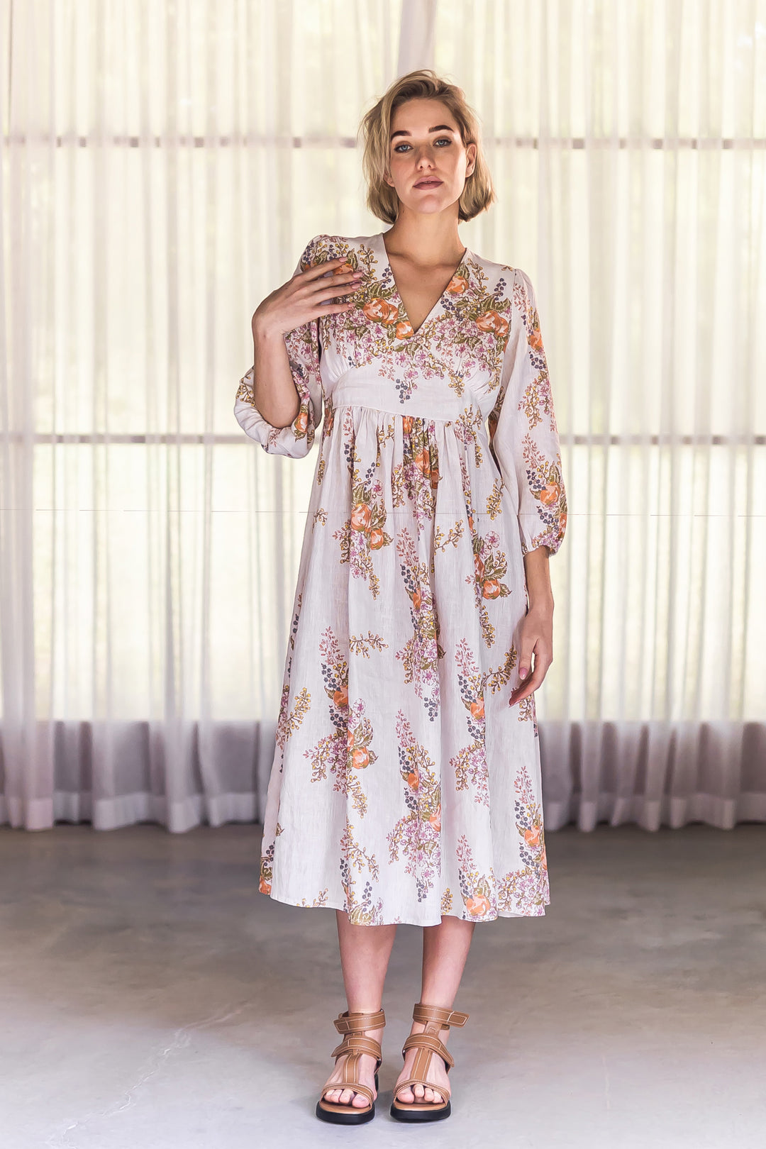 Les Fleurs Sauvages Linen Midi Dress