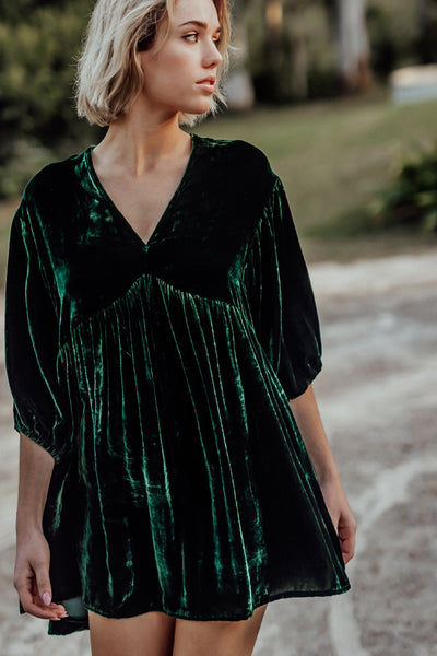 Inez Silk Velvet Smock Dress Verte foundling Inez Silk Velvet Smock Dress Verte foundling