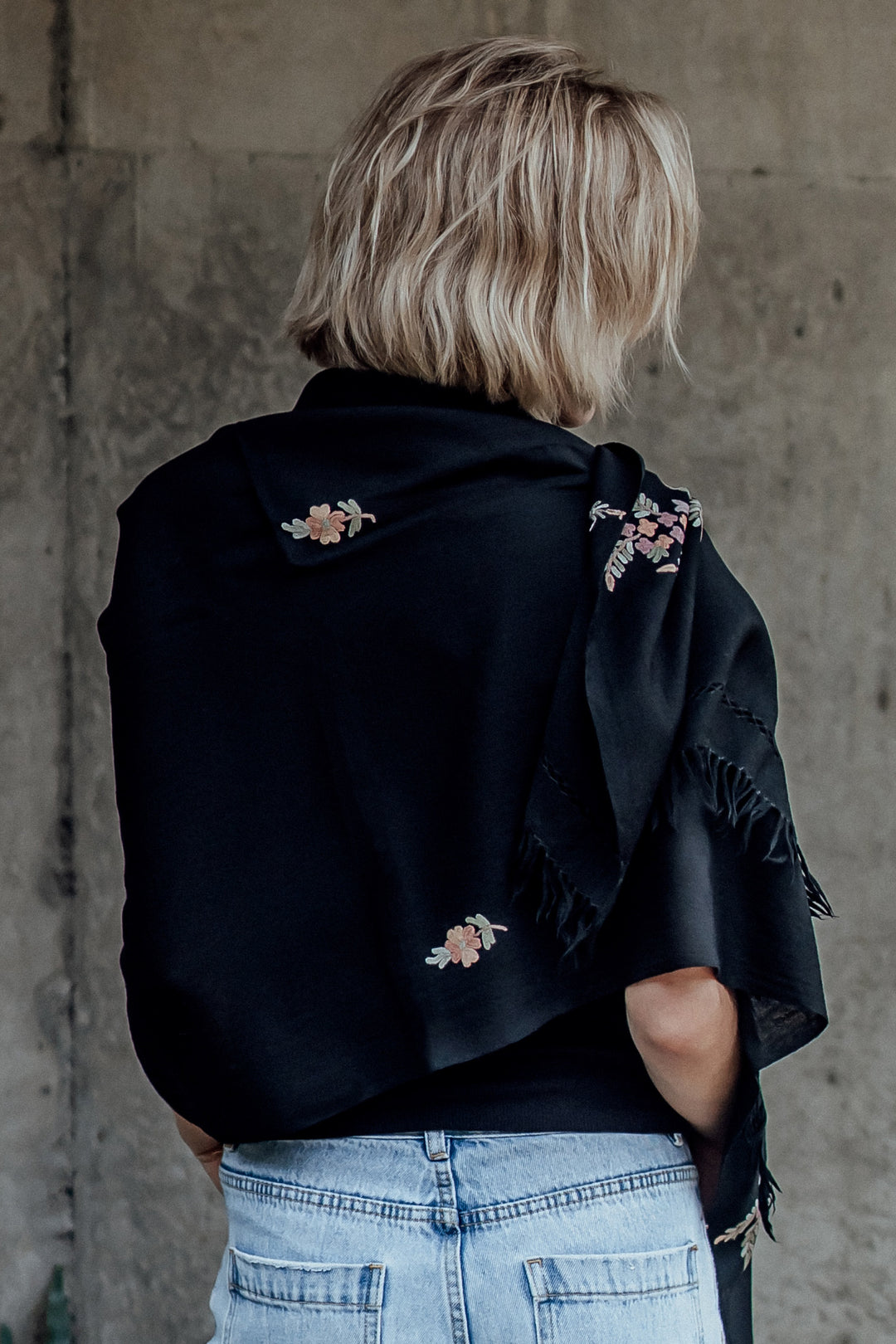 Sakura wool embroidered shawl