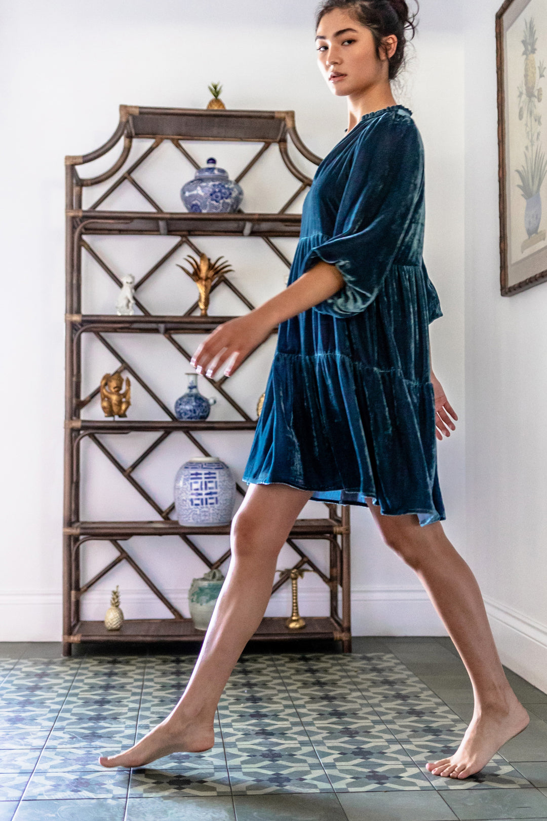 Silk Road Smock Dress Ming Blue