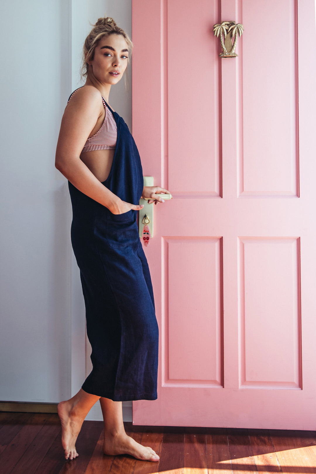 Flax Linen Pocket Jumpsuit Indigo