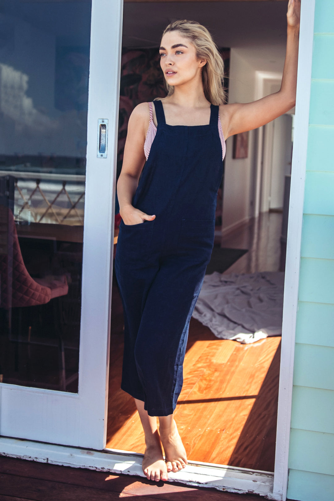 Flax Linen Pocket Jumpsuit Indigo