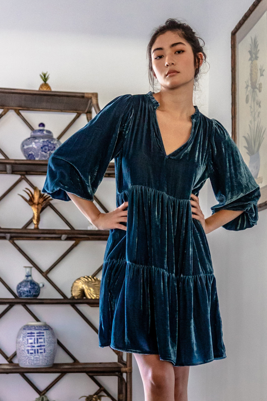 Silk Road Smock Dress Ming Blue