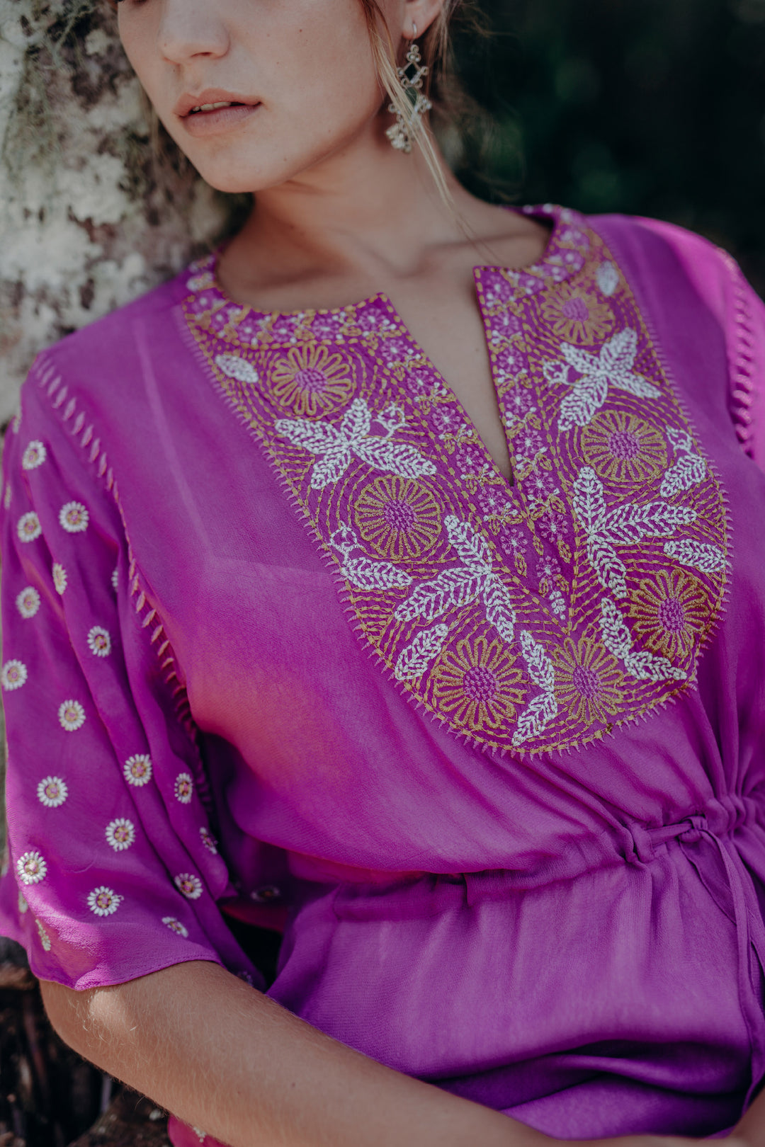 Saree Song Embroidered Kaftan Orchid