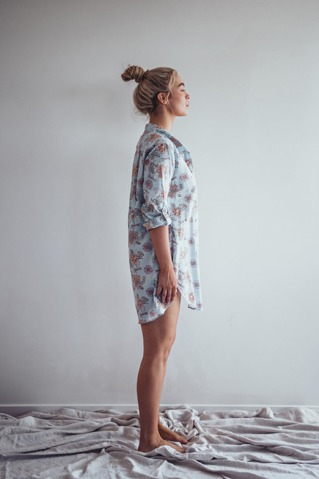 blue floral cotton beach shirt summer popover