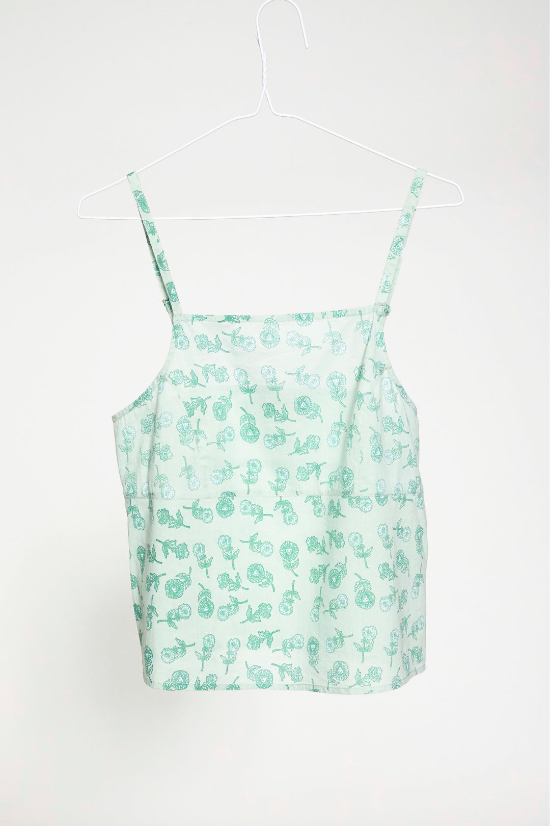 hand printed mint green dandylion cotton camisole top foundling