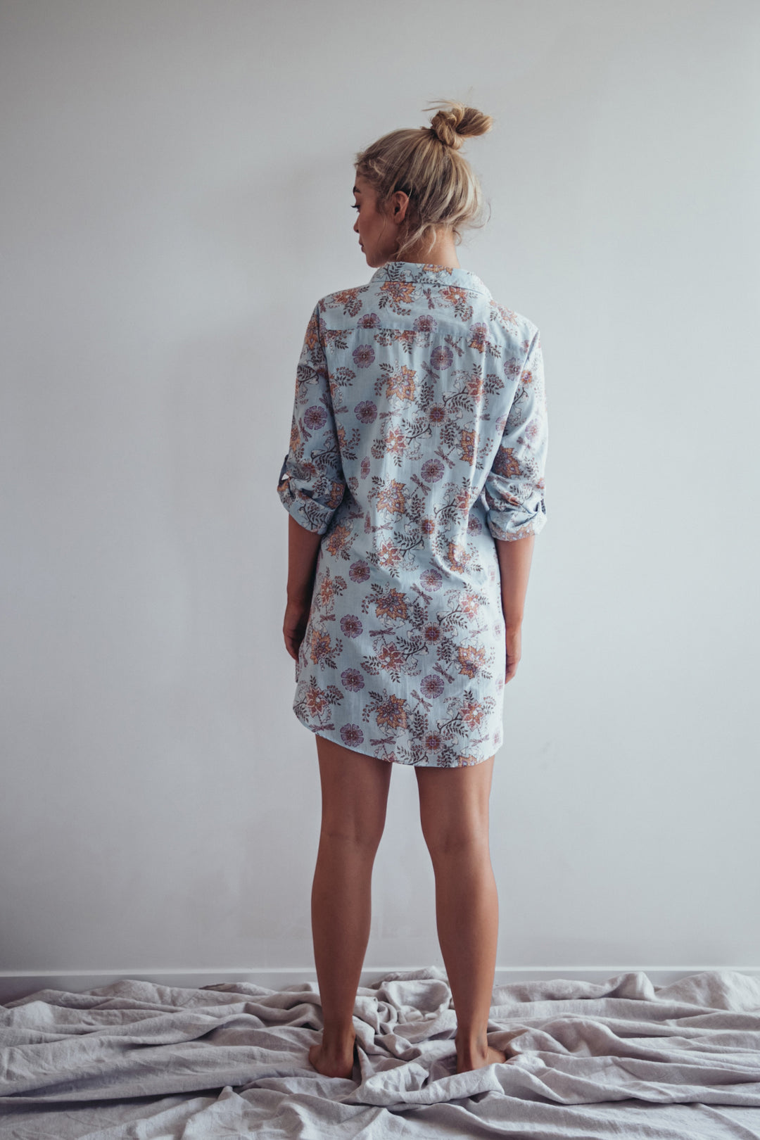 blue floral cotton beach shirt summer popover