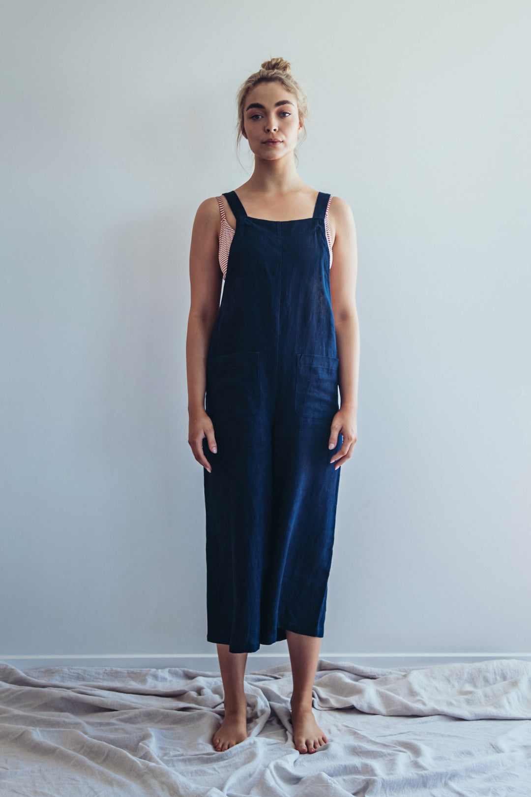 Flax Linen Pocket Jumpsuit Indigo