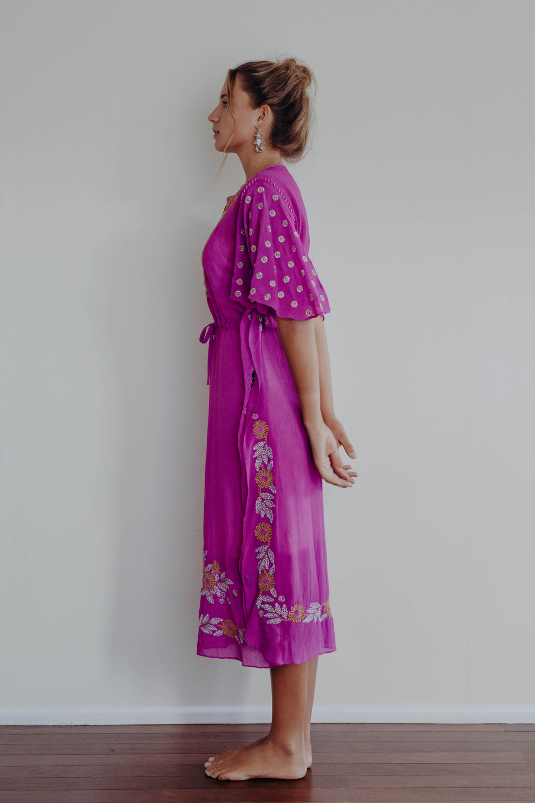 Saree Song Embroidered Kaftan Orchid