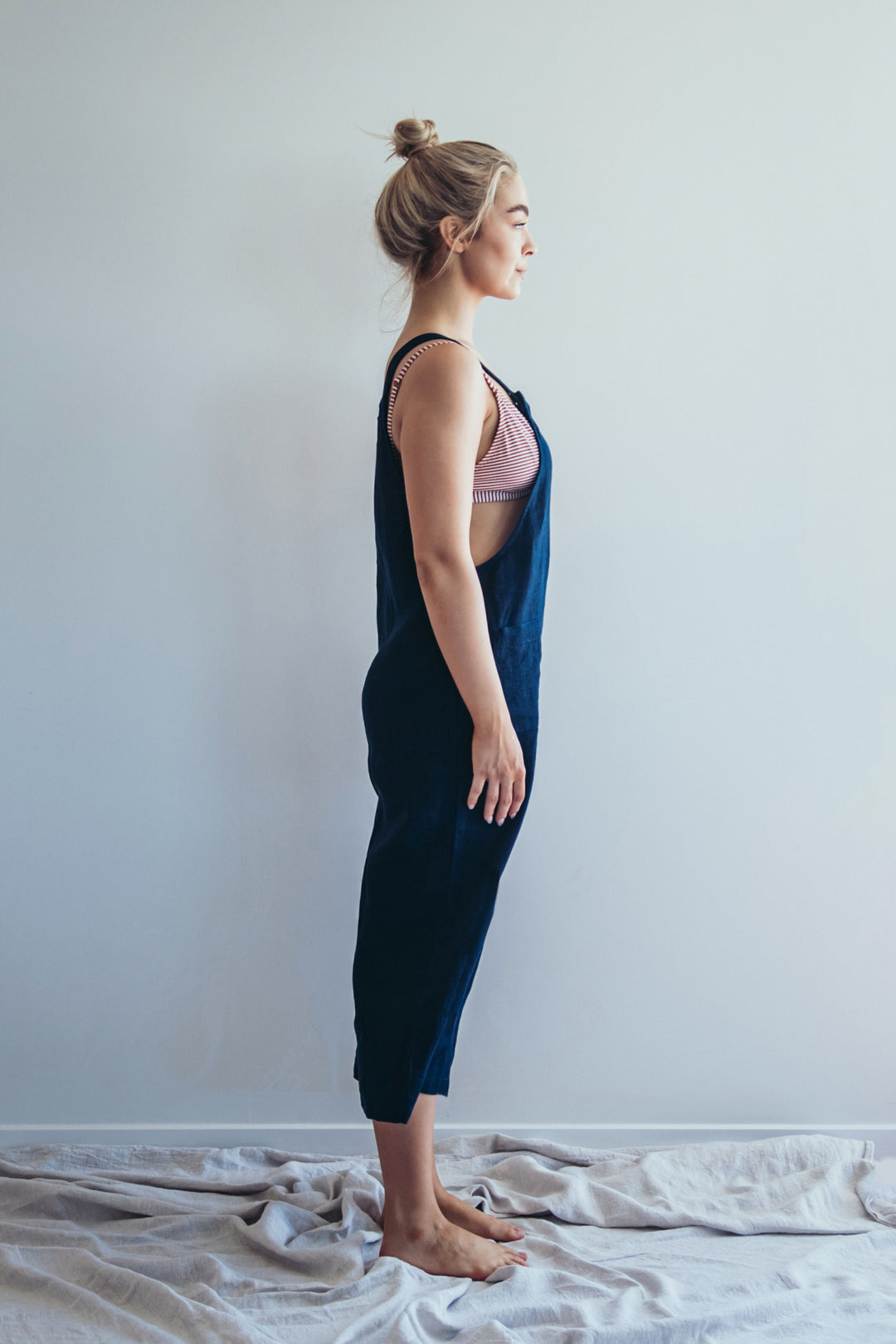 Flax Linen Pocket Jumpsuit Indigo