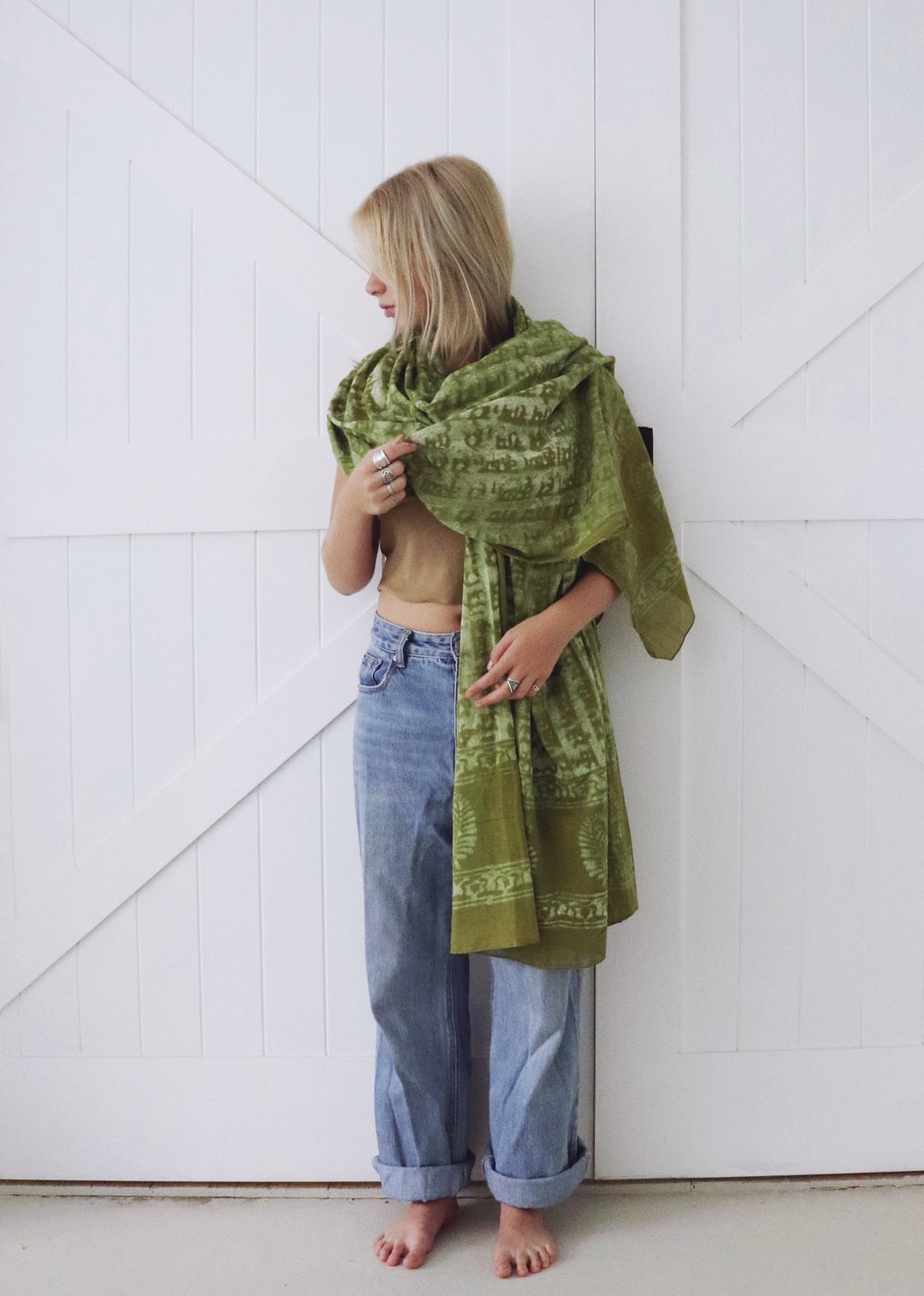 Pure indian cotton prayer shawl matcha