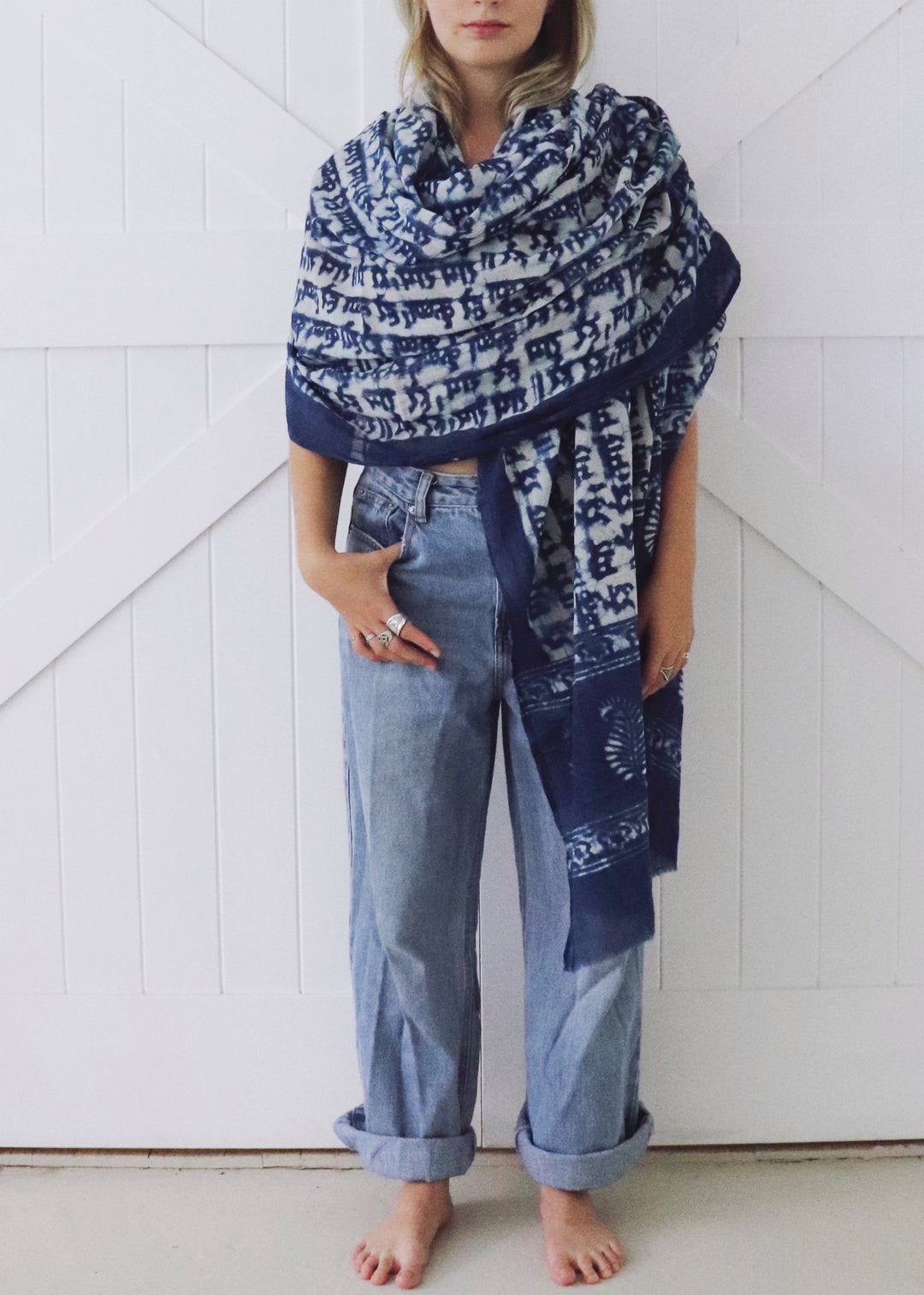 Pure indian cotton prayer shawl indigo