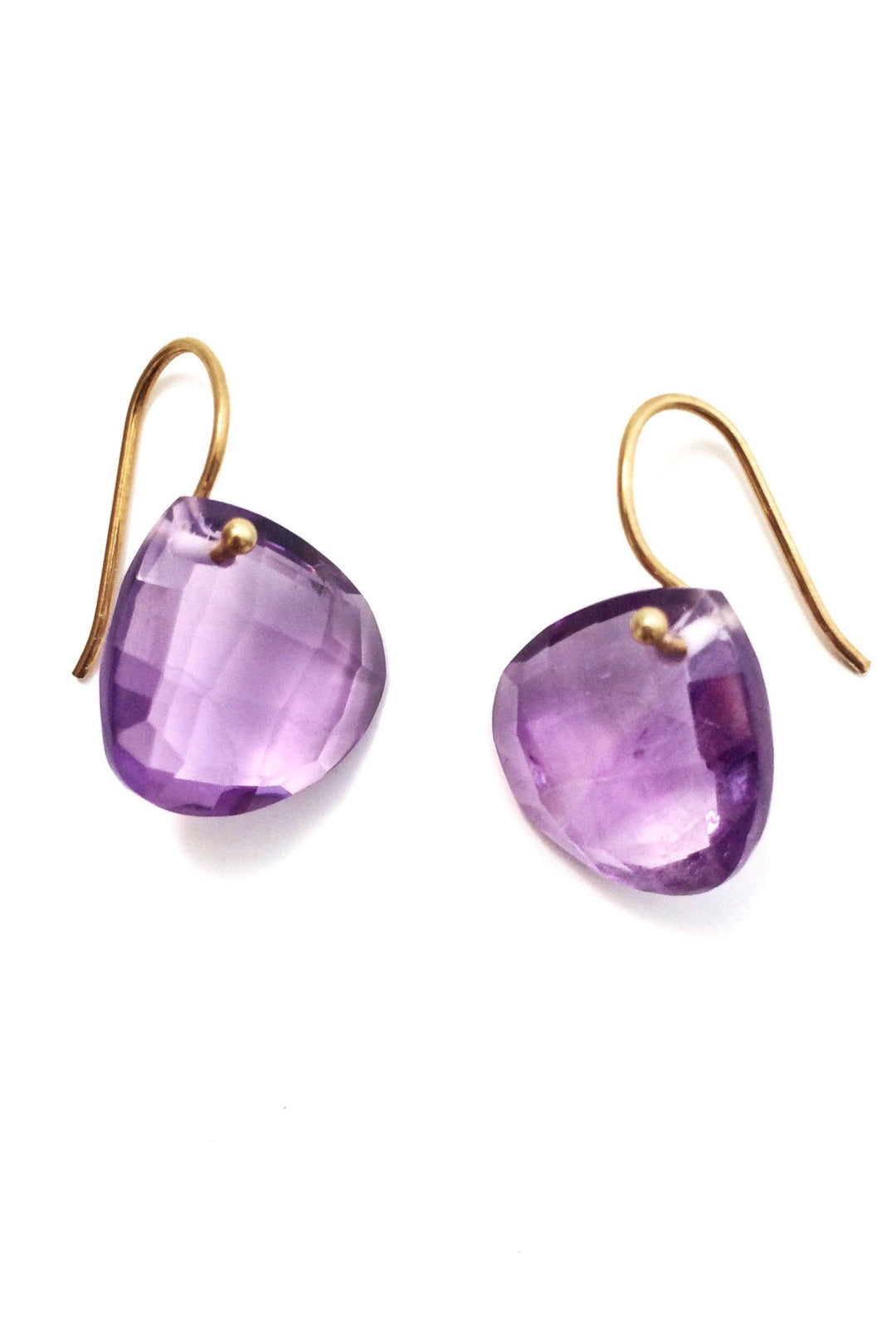 Amethyst teardrop gold hook earrings