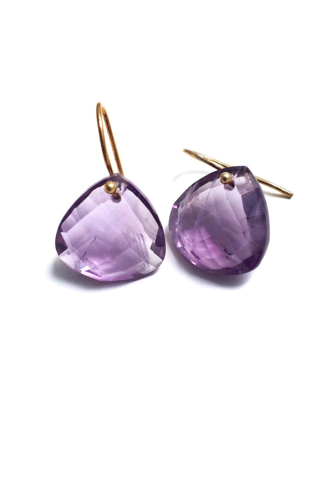 Amethyst teardrop gold hook earrings