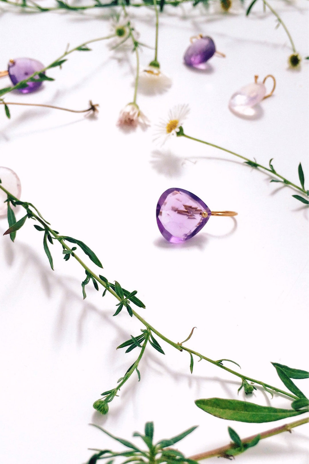 Amethyst teardrop gold hook earrings