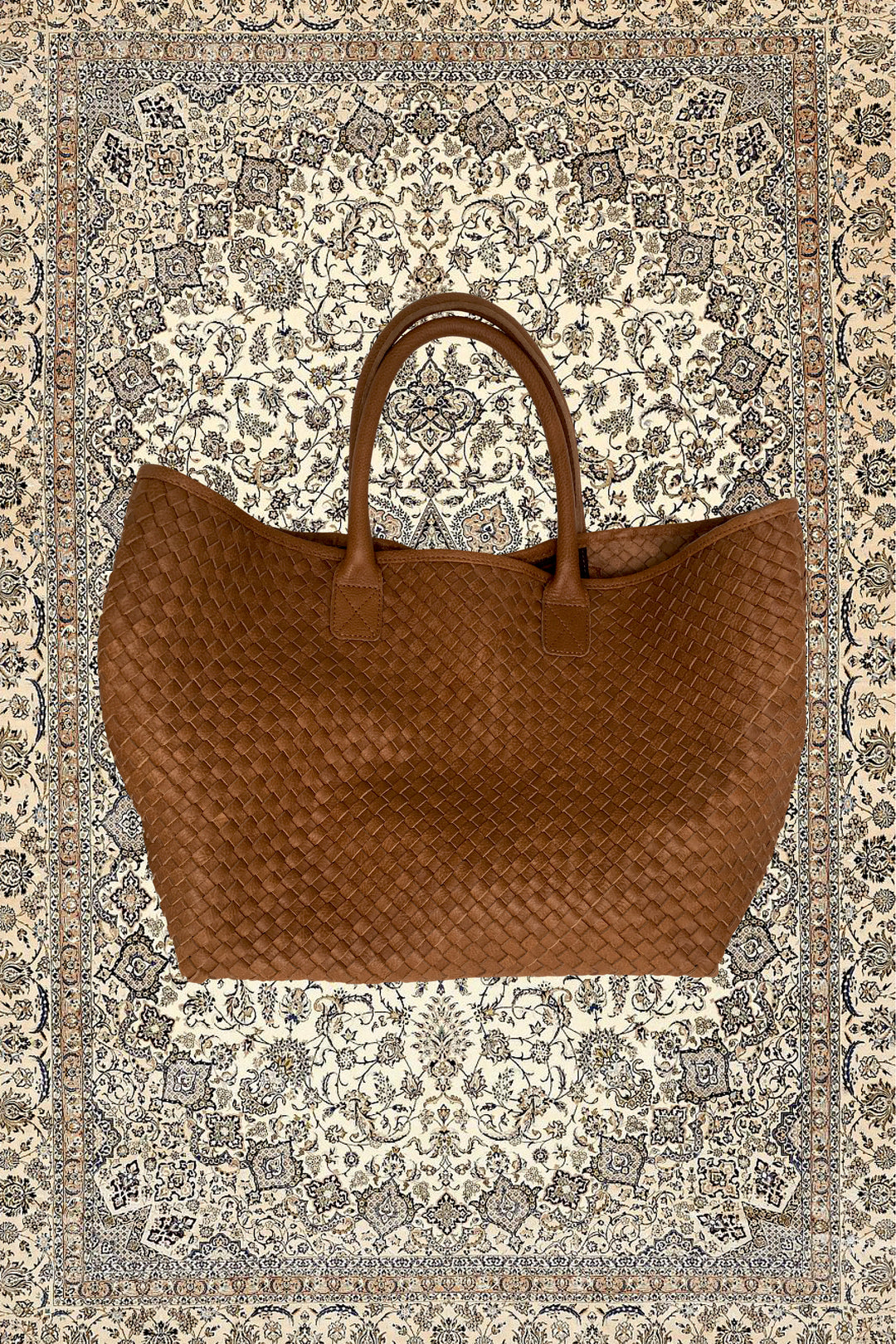 Bajaar Woven Leather Market Basket Caramel