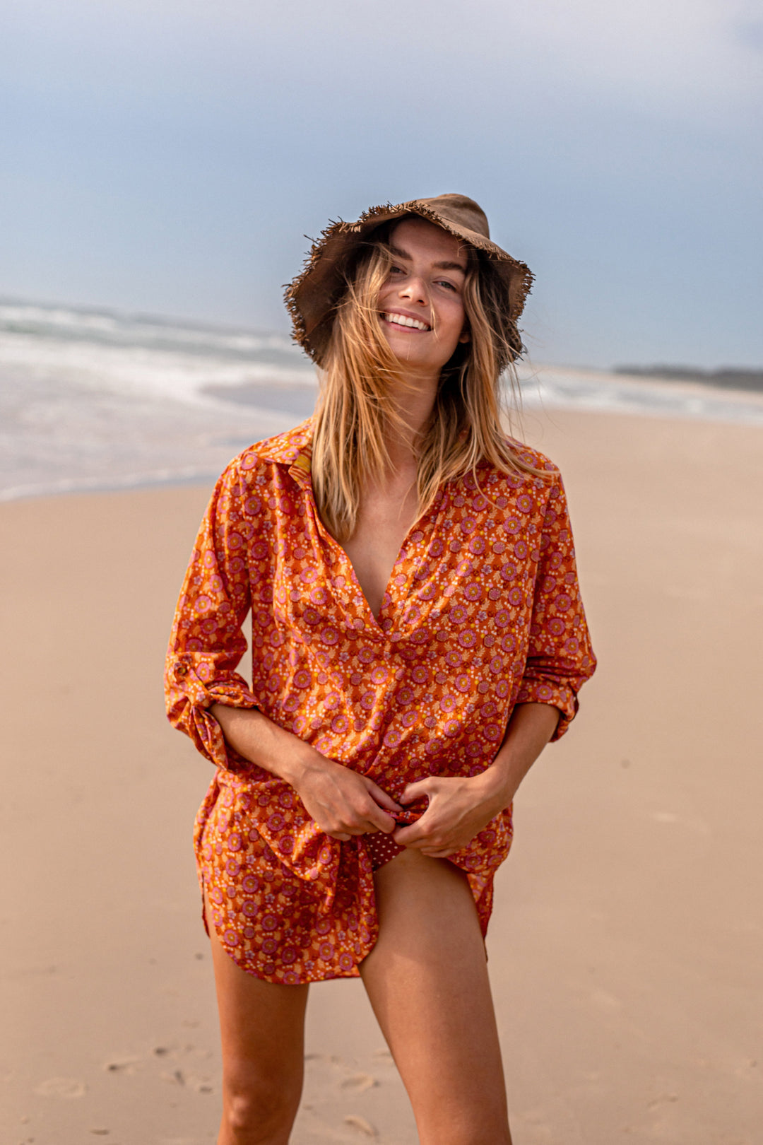 Wildflower Cotton Popover Shirt Ginger