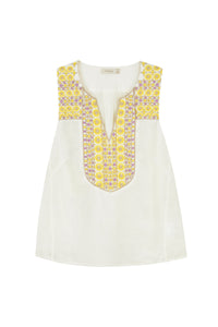 Lei Embroidered Linen Tunic Chalk