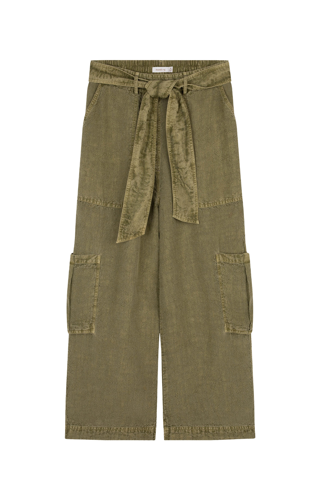 KHAKI LINEN CARGO WIDE LEG PANTS FOUNDLING FLATLAY