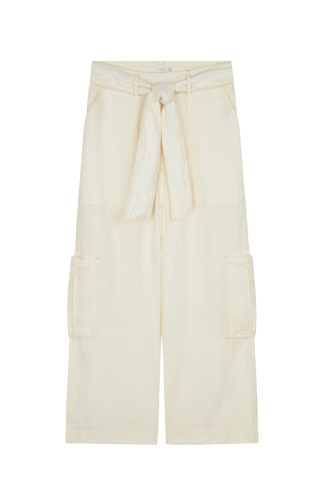 BONE LINEN WIDE LEG CARGO PANTS FLAT LAY