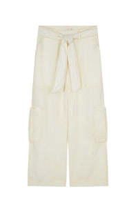 BONE LINEN WIDE LEG CARGO PANTS FLAT LAY