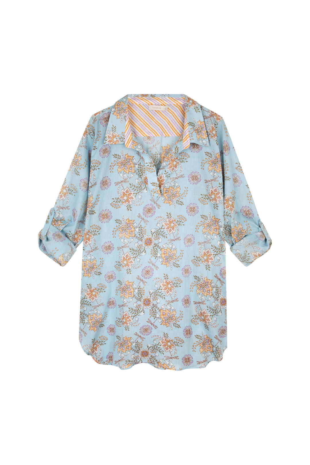 blue floral cotton beach shirt summer popover