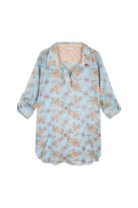 blue floral cotton beach shirt summer popover