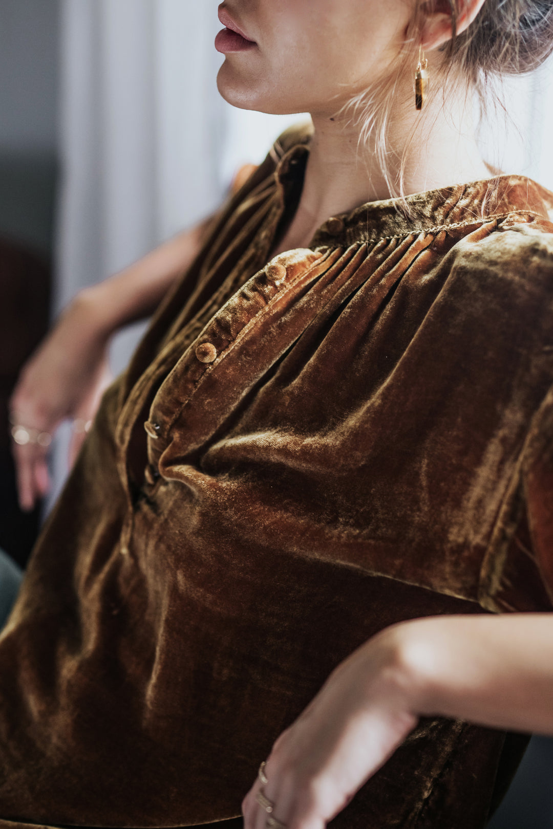 Silk Velvet Button Blouse Amber