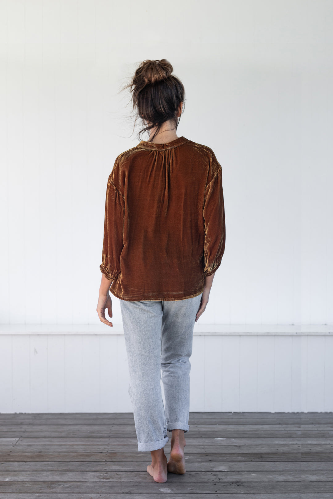 Silk Velvet Button Blouse Amber