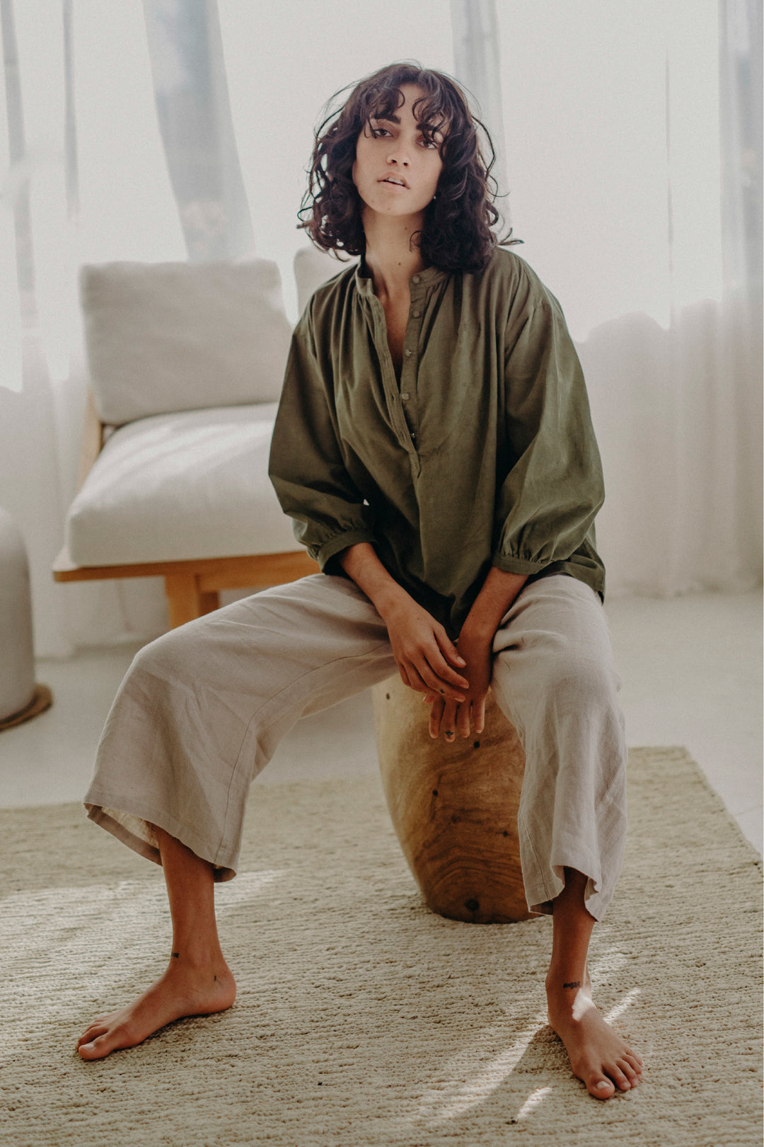 Regulation Pincord Button Blouse Grass