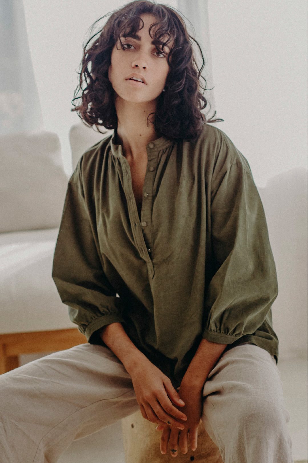 Regulation Pincord Button Blouse Grass