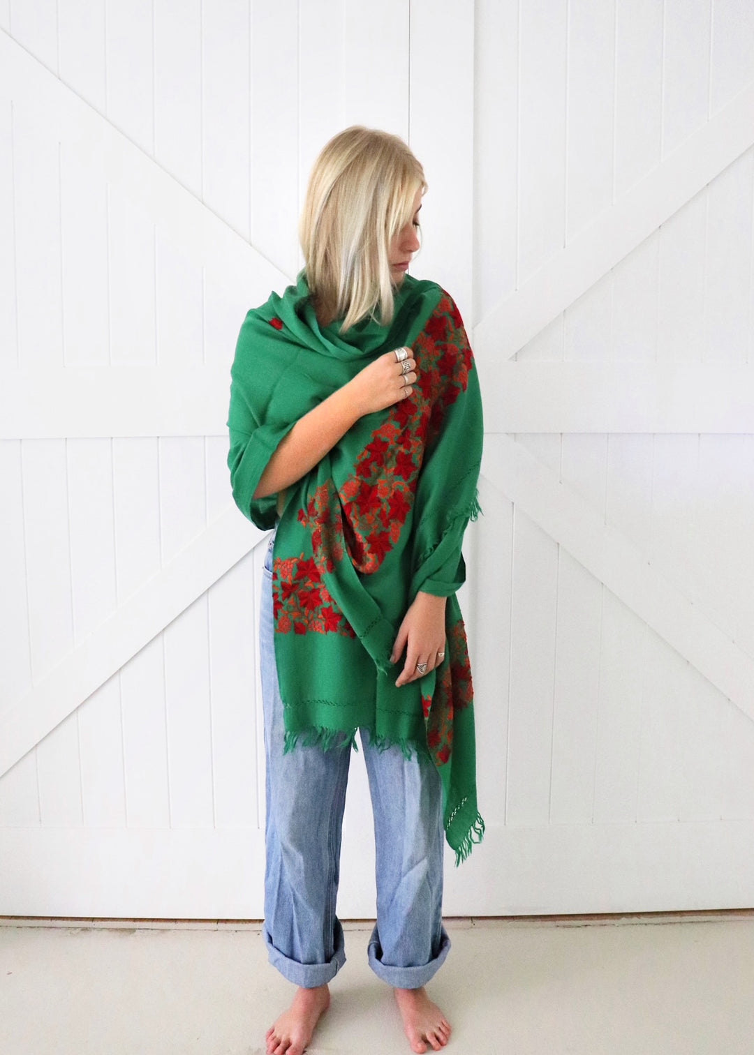 Shalimar hand embroidered wool shawl